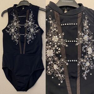 WEISSMAN Balera Dance Costume black custom Illusion Plunge Leotard MT13121 -MA